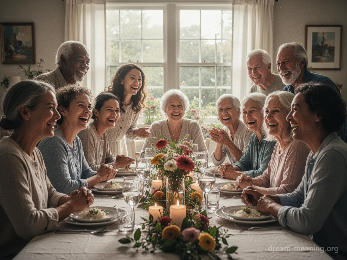 A group of people laughing and talking together at a table.