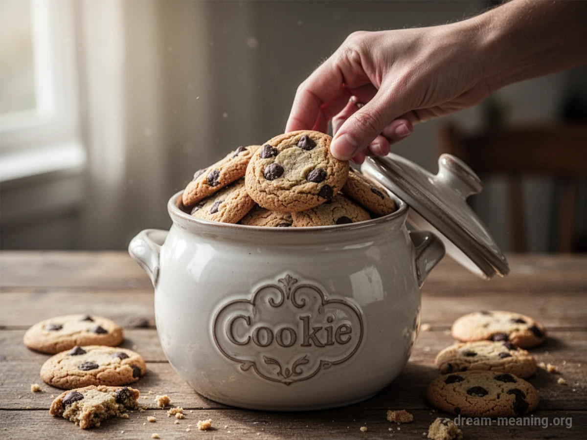 A hand reaching into a cookie jar.