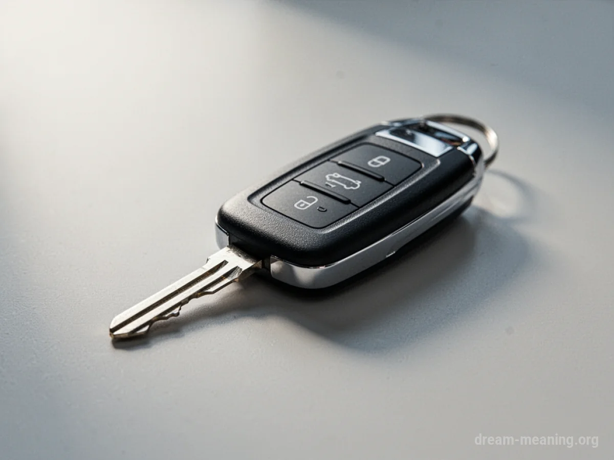 A new car key resting on a flat surface.