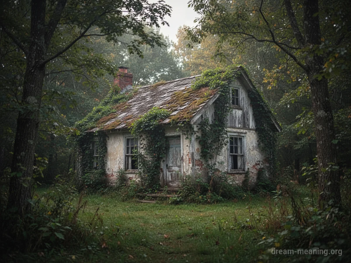 An old, weathered cottage with vines growing on its walls.