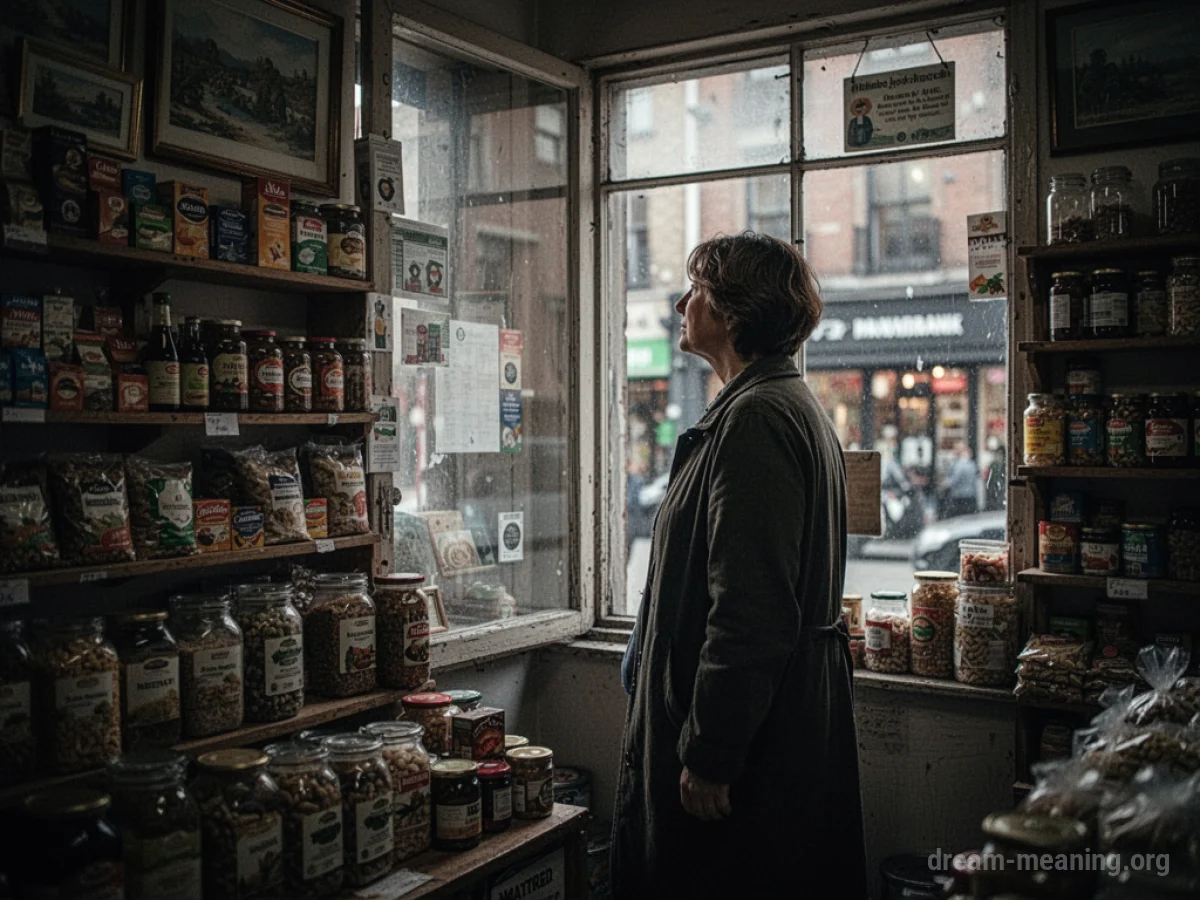 A person stands inside a small neighborhood shop.