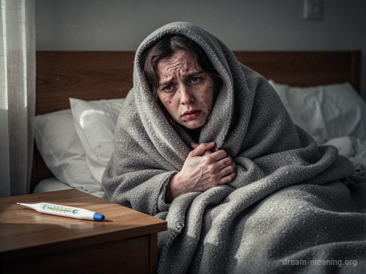 A person lying in bed with a fever.