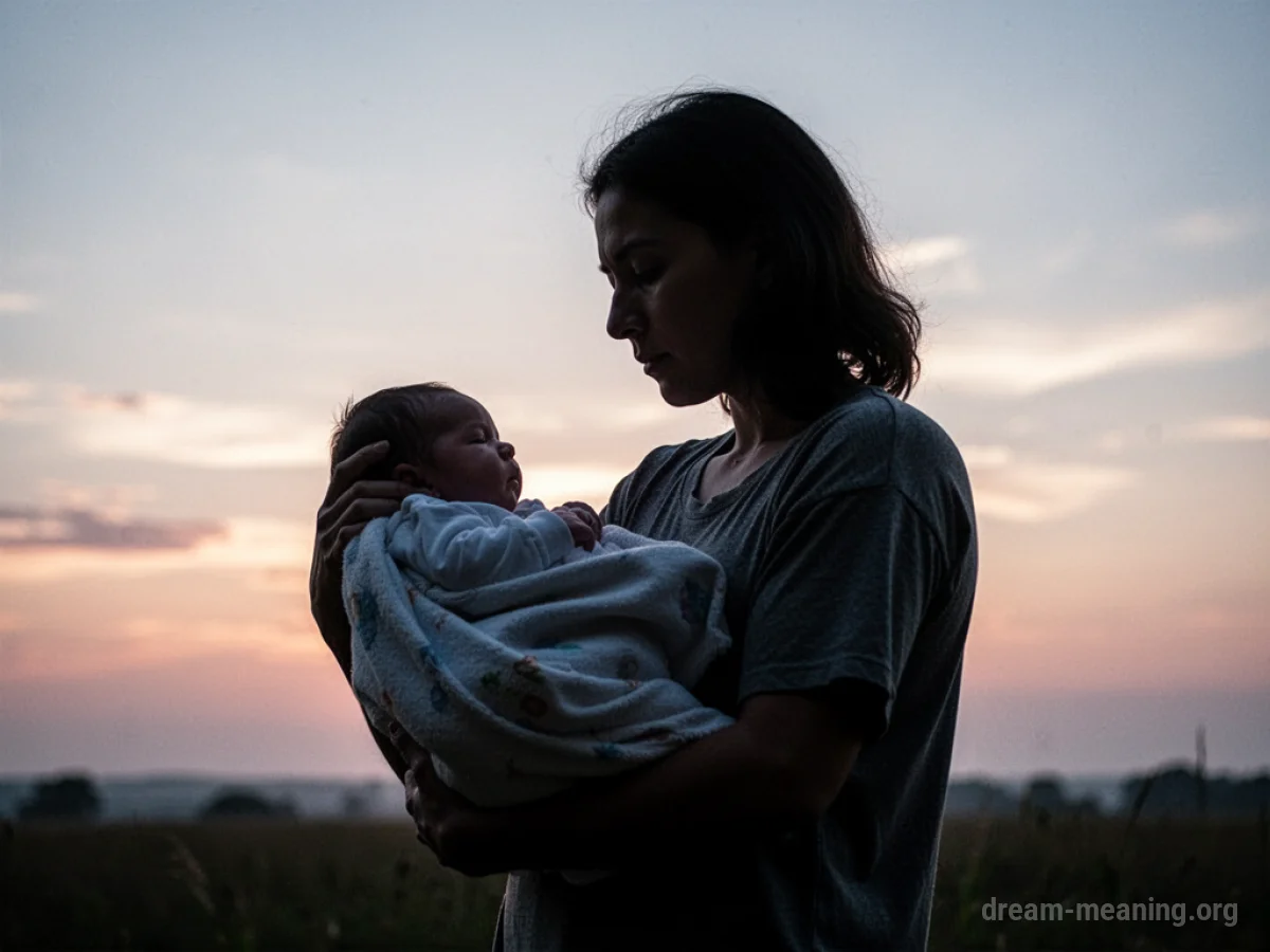 Silhouette of a person holding a baby against a sunrise.