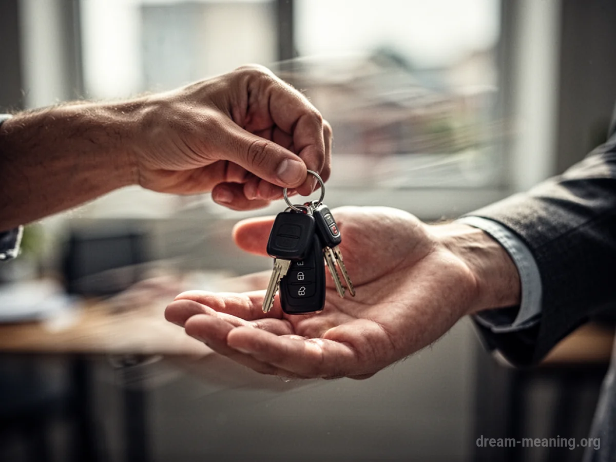 A person's hand passing car keys to another person's hand.