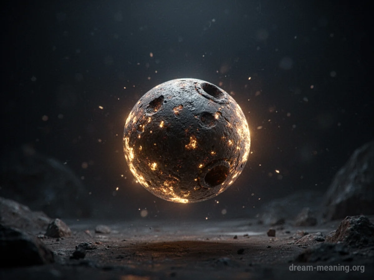 A luminous cannonball suspended in darkness.