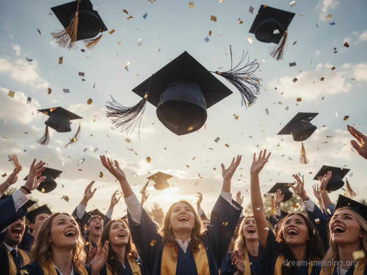 A graduation cap flying upwards into a clear blue sky.