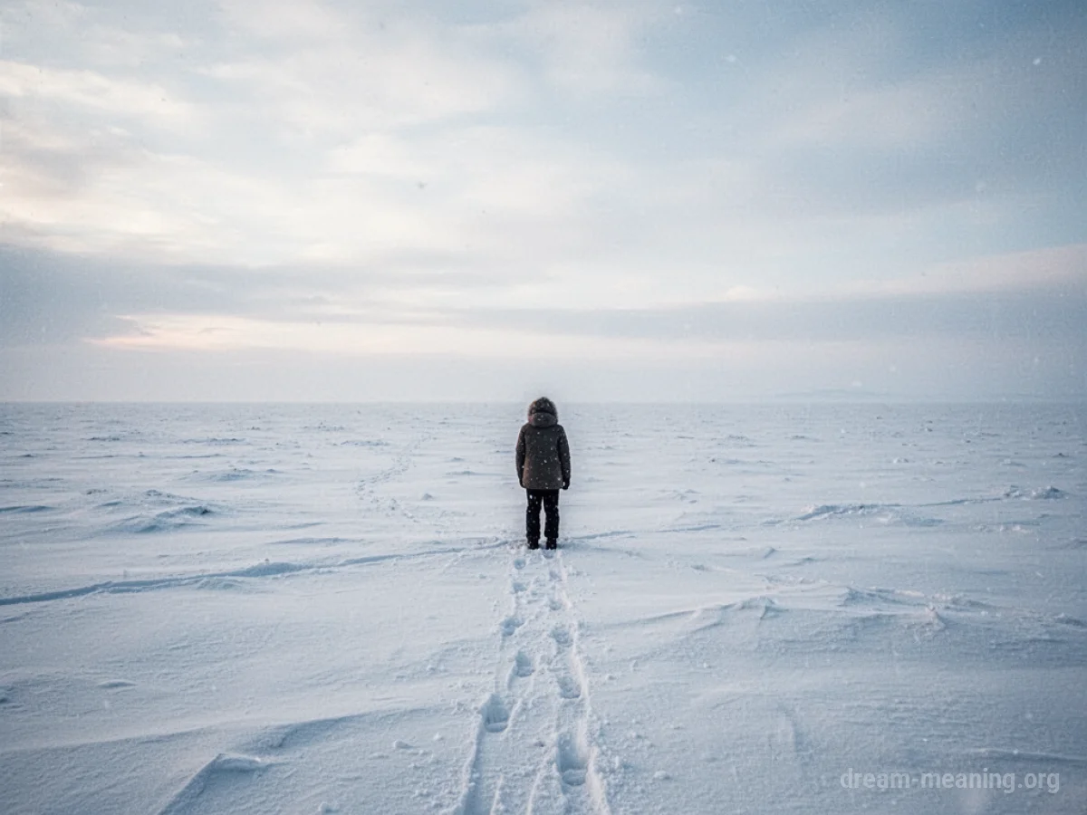 A solitary figure in a wide, white, snowy expanse.