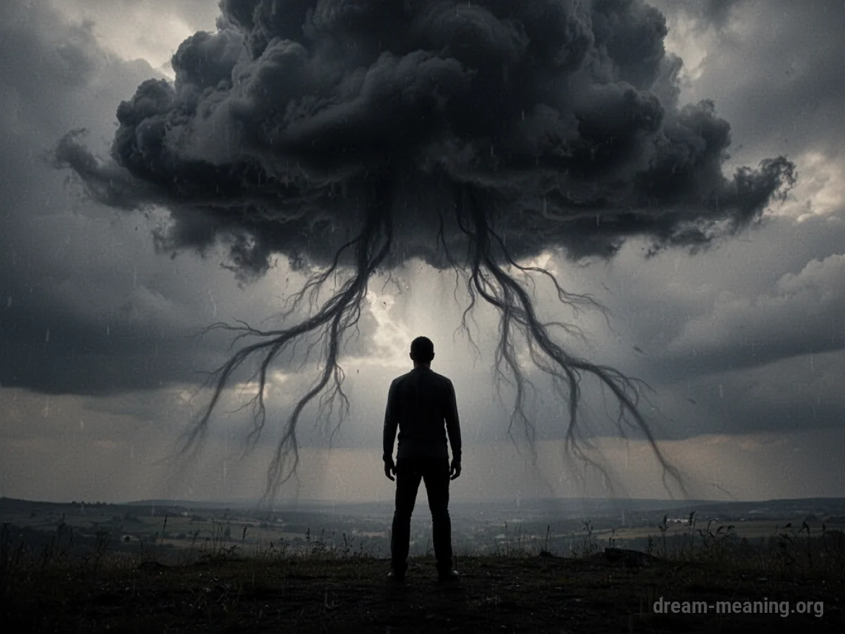 Silhouette of a person under a dark cloud with shadowy tendrils.
