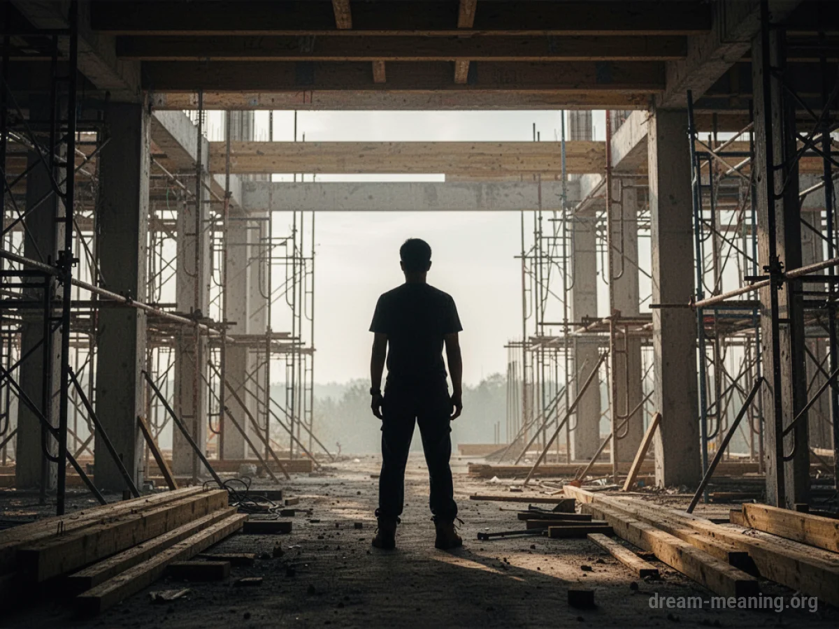 A silhouette of a person on a construction site.
