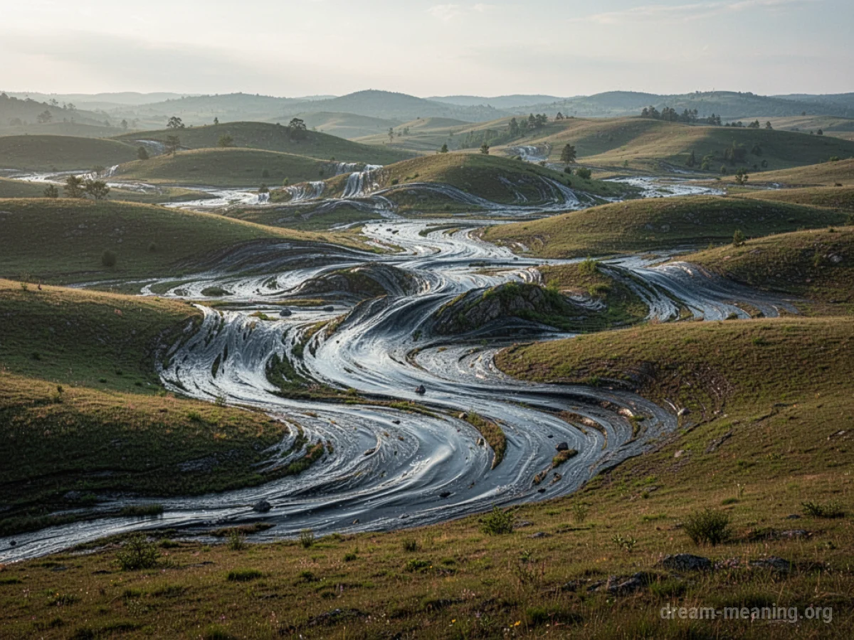 A surreal landscape where the ground and hills appear to be actively changing form.