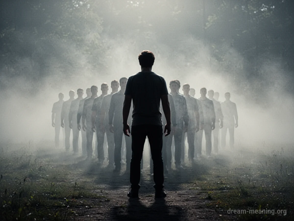 Silhouette of a person at the front of a dissolving line.