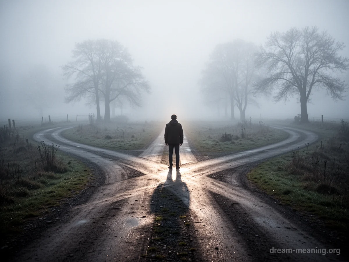 A person at a crossroads with several paths ahead.