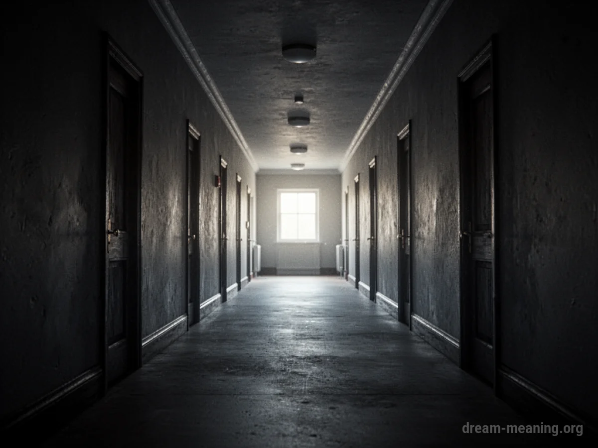 A dark corridor leading towards a bright light.