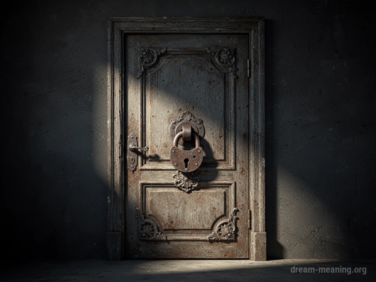 A dark, imposing door with a large keyhole.