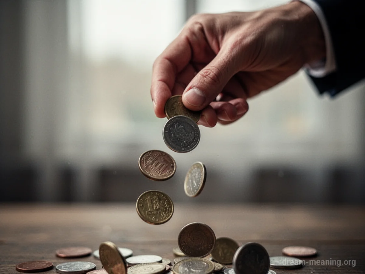 A hand letting go of several coins.