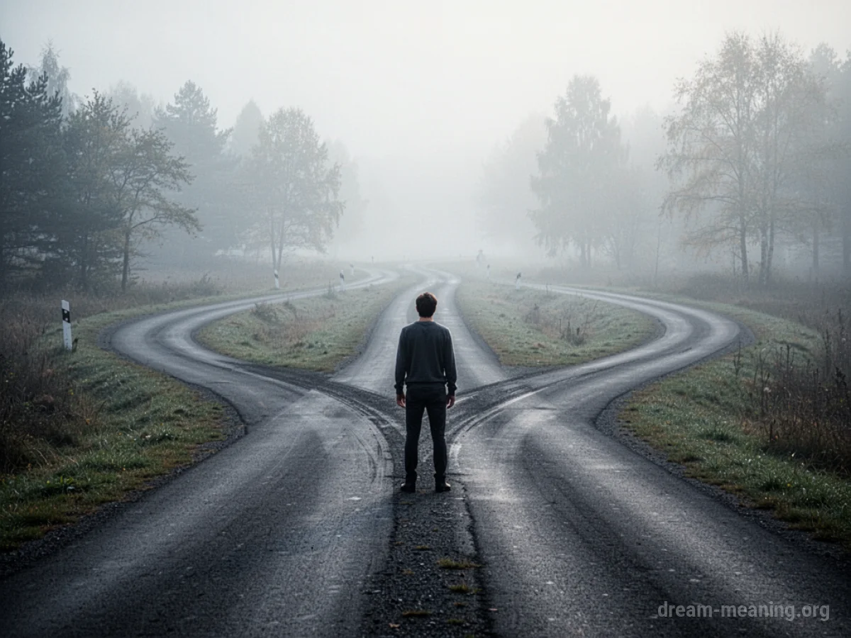 A person stands at a junction of several diverging paths.