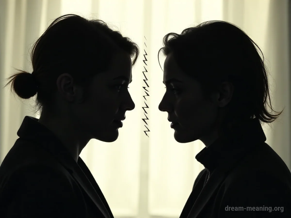 Silhouetted figures in conflict with visual representations of tension between them.