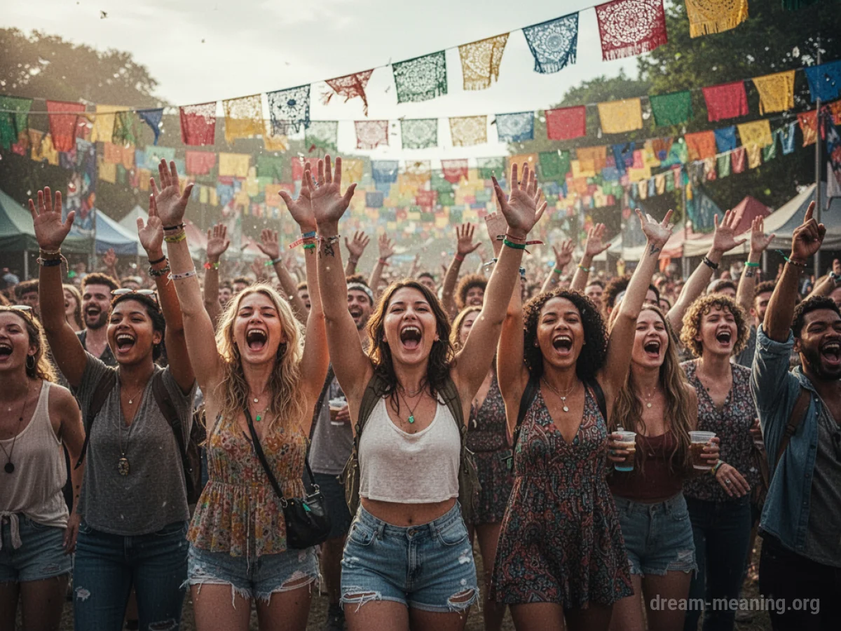 A group of people celebrating joyfully at an outdoor event.