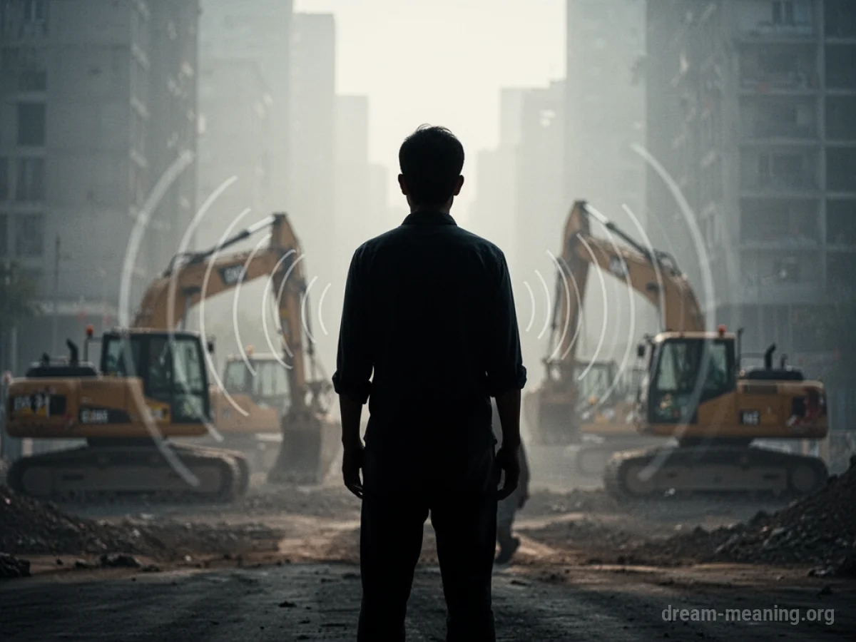 Silhouette of a person against a blurred backdrop of construction equipment.
