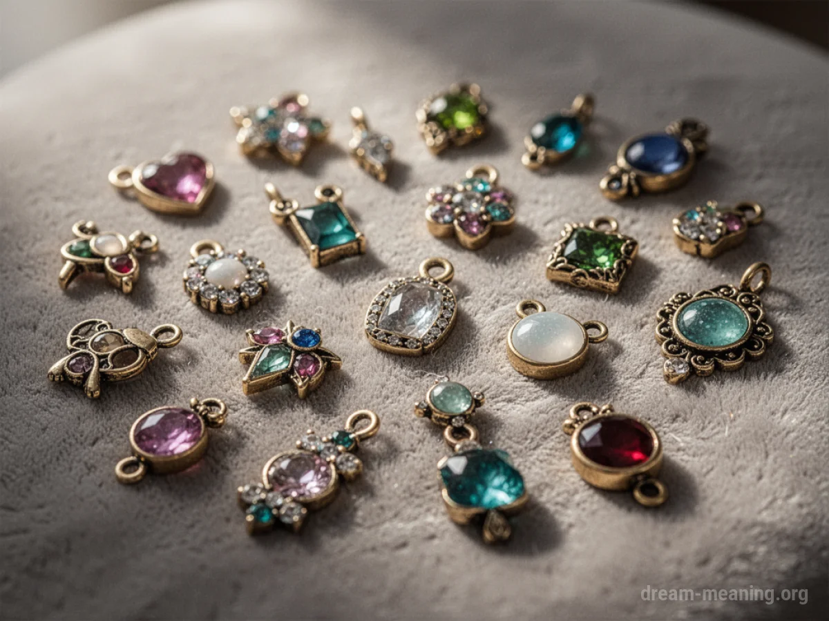 Numerous small decorative charms spread out.