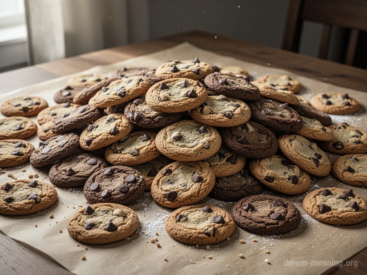A large assortment of different cookies piled on a flat surface.