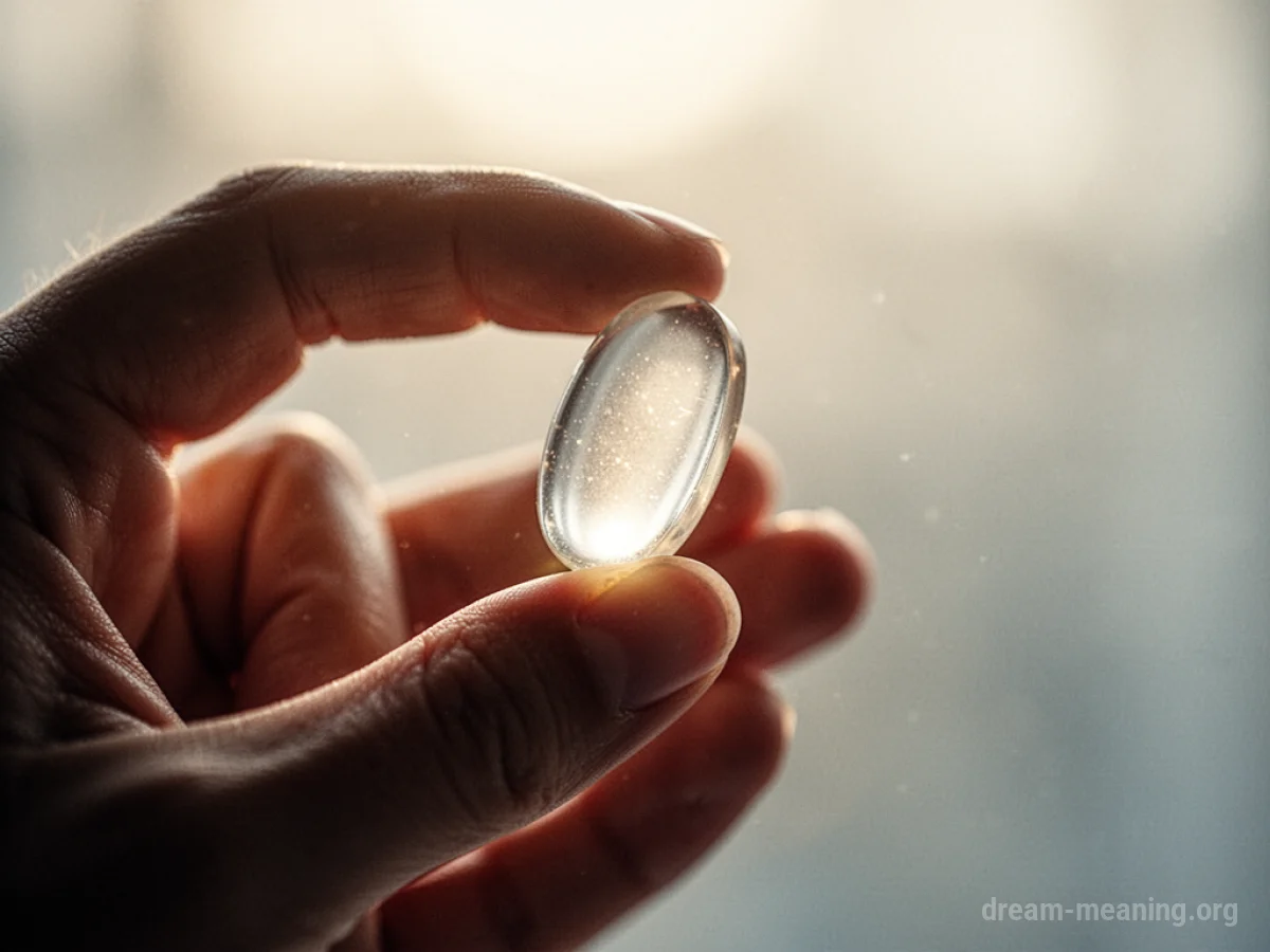 A hand holding a luminous pill.