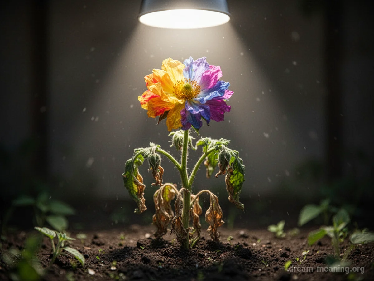 A plant reviving and blooming under a beam of light.