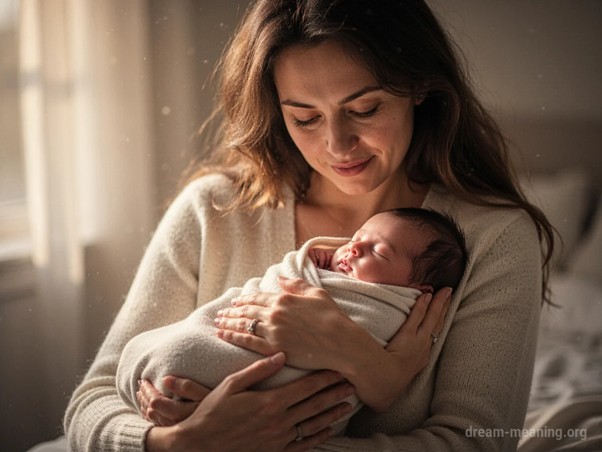 A woman cradling a baby.