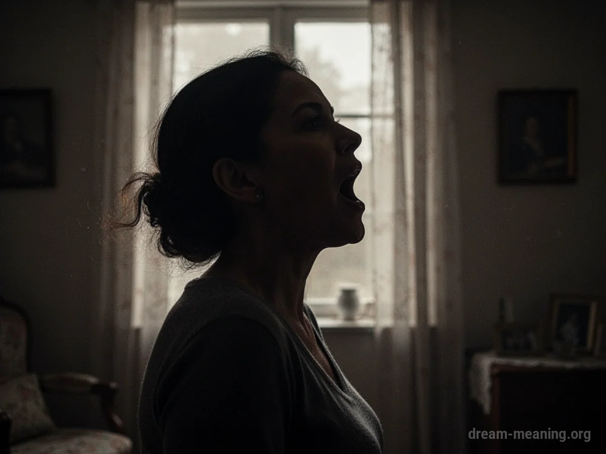 Silhouette of a mother figure with her mouth open.