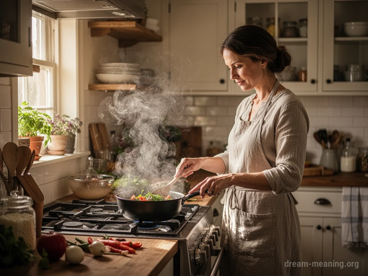 A person is cooking at a stove in a kitchen.