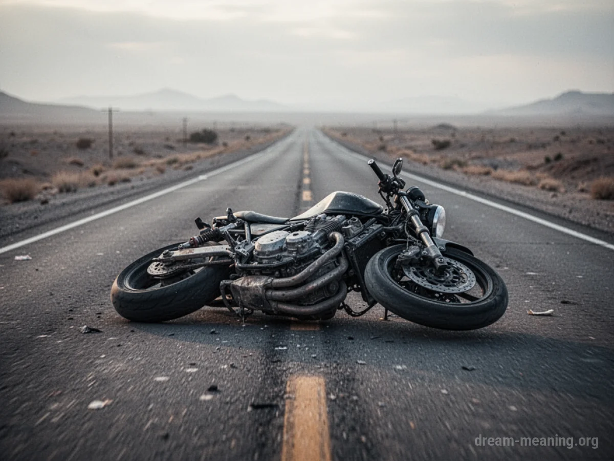 A motorcycle on its side on a road.