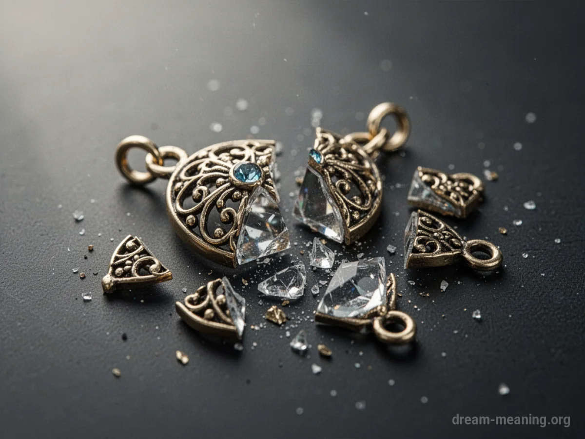 A broken charm lying in pieces.