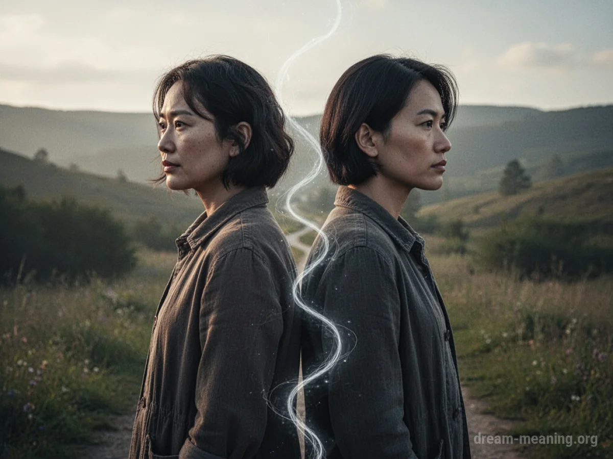 Two silhouetted figures facing away from each other with a subtle path connecting them.