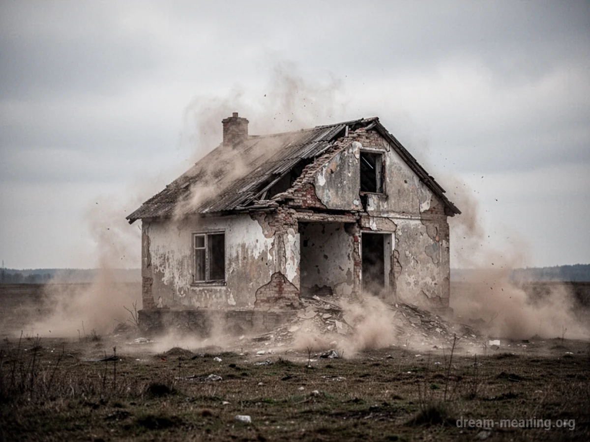 A house with a section of its walls and roof missing.