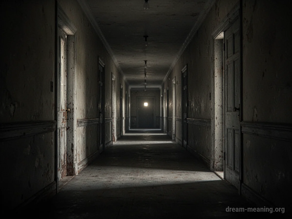 A long, narrow, dimly lit corridor stretching into the distance.