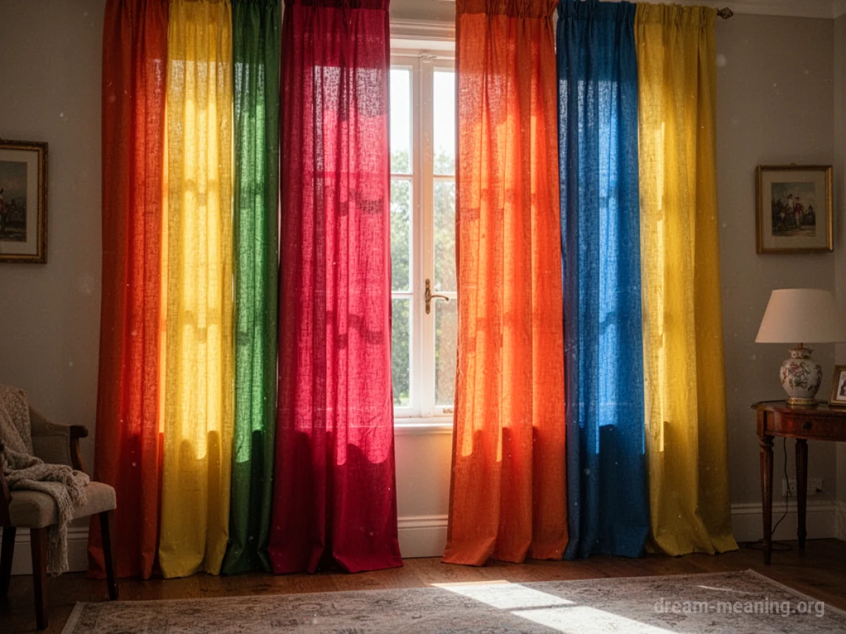 A close-up view of new, folded curtains.