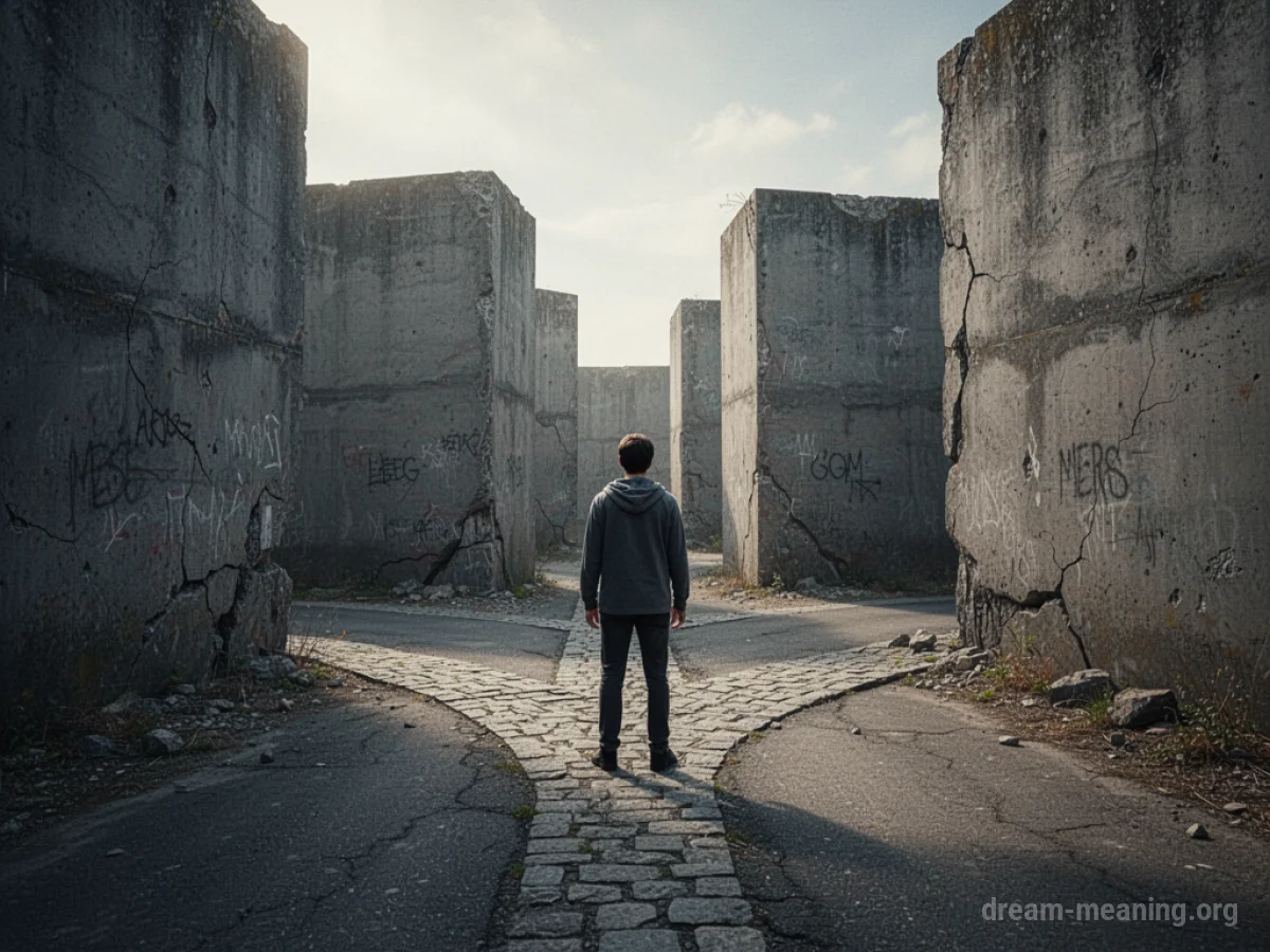A person facing a wall blocking all directions at a crossroads.