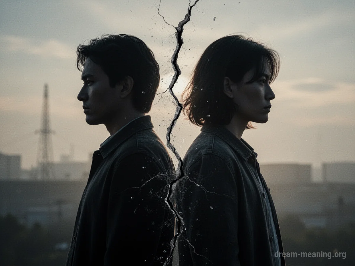 Two silhouetted figures with a crack separating them.