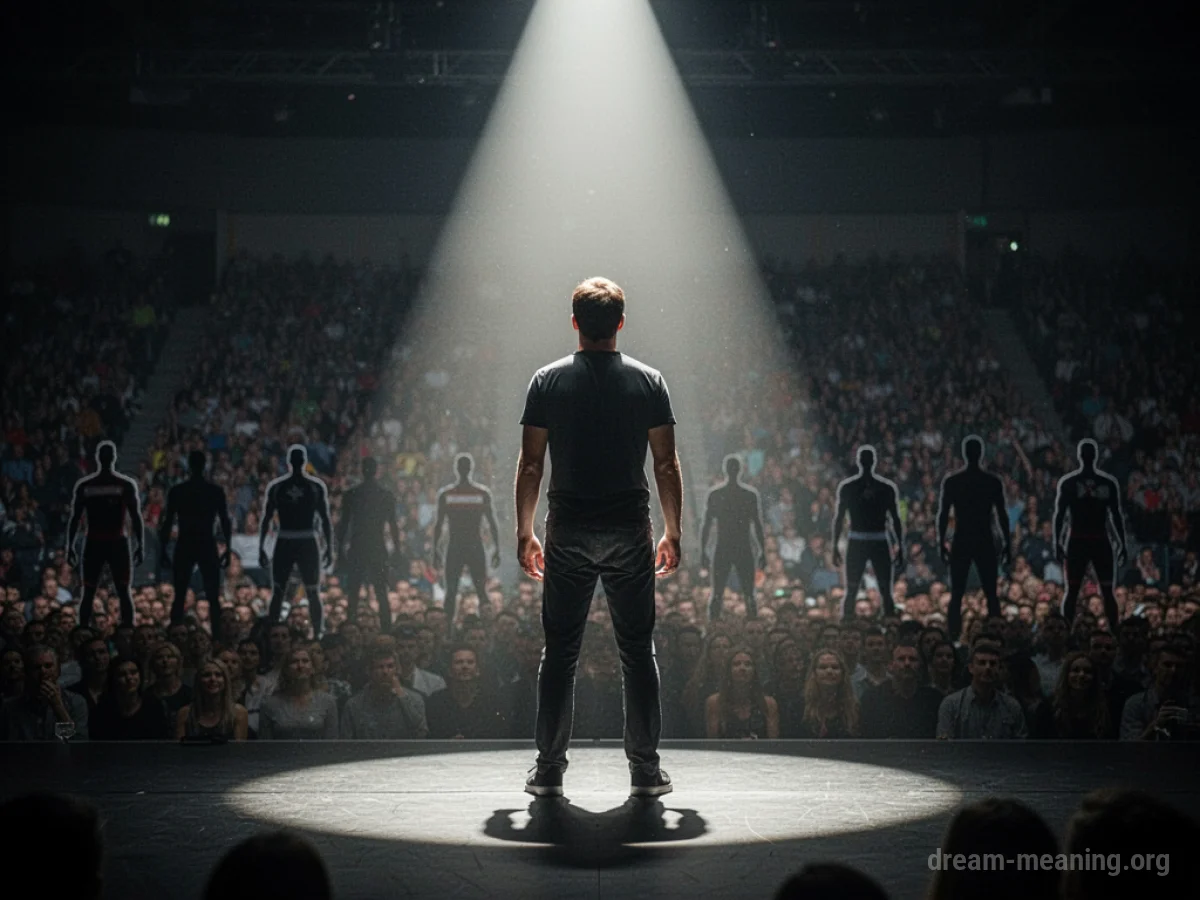A lone figure illuminated by a spotlight on a stage.