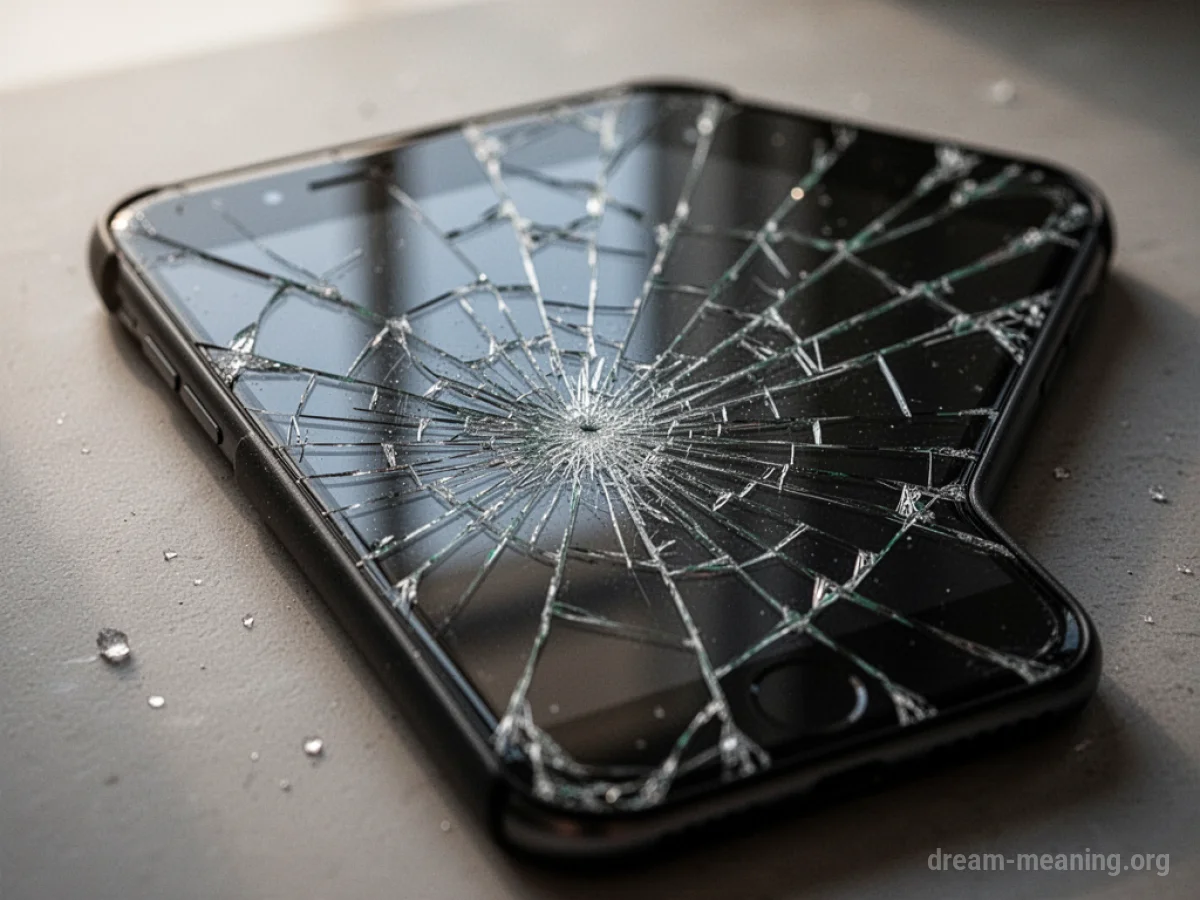 A close-up view of a smartphone screen with visible cracks.