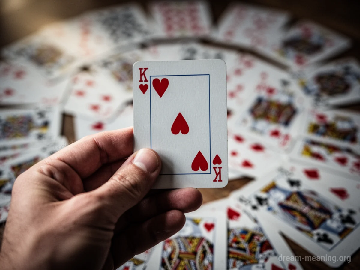 A close-up of a hand holding a fan of playing cards.