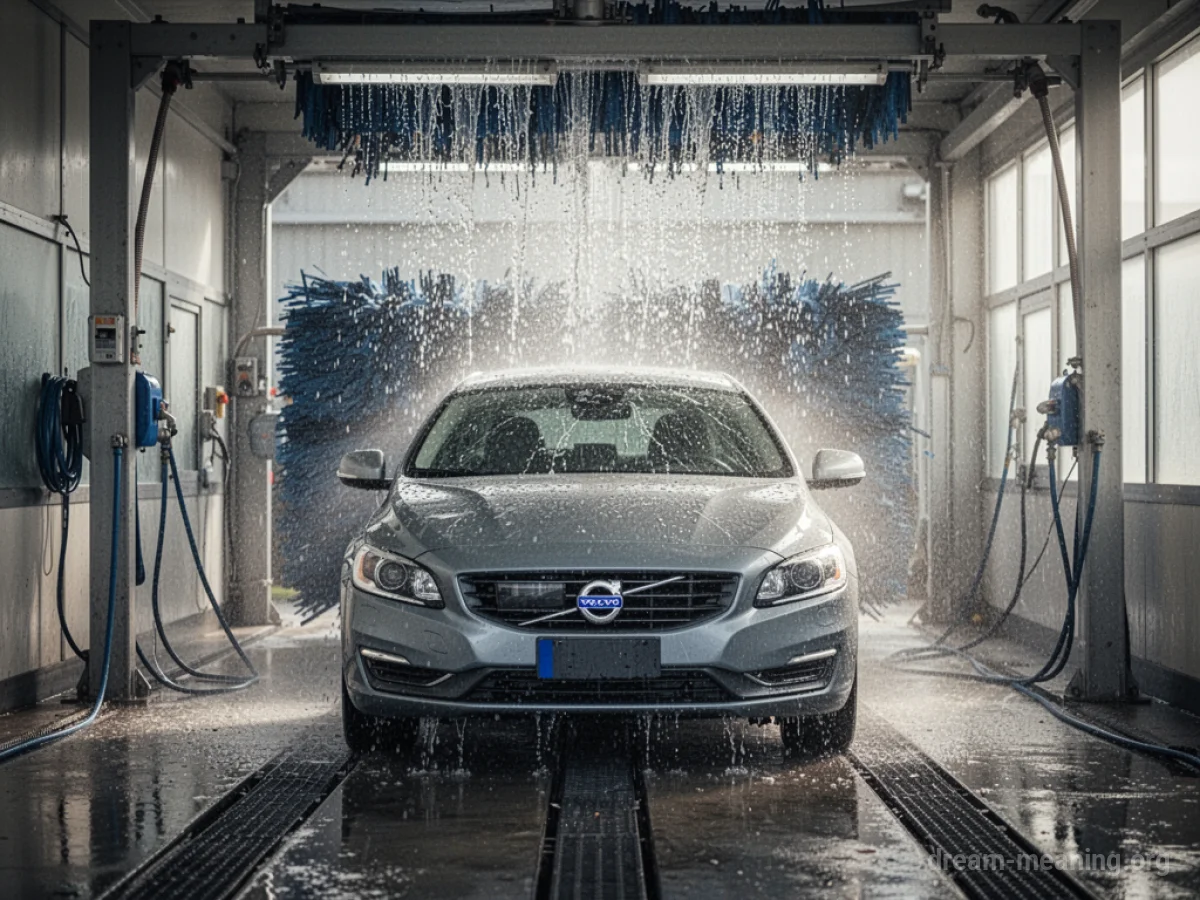 Water falling from the ceiling inside a car wash bay onto a vehicle.