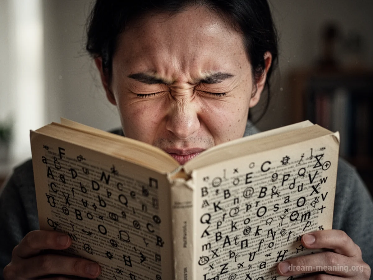 A close-up of a book page with jumbled, unreadable text.