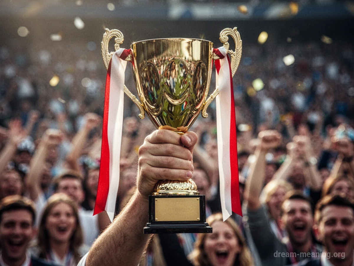 A hand holding a golden trophy.