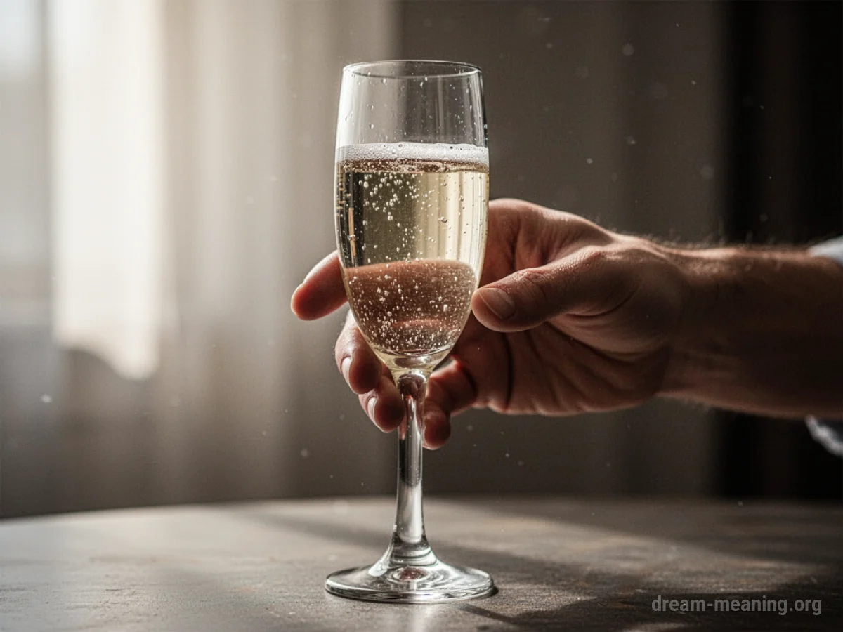 A person's hand holding a champagne flute and turning it away.