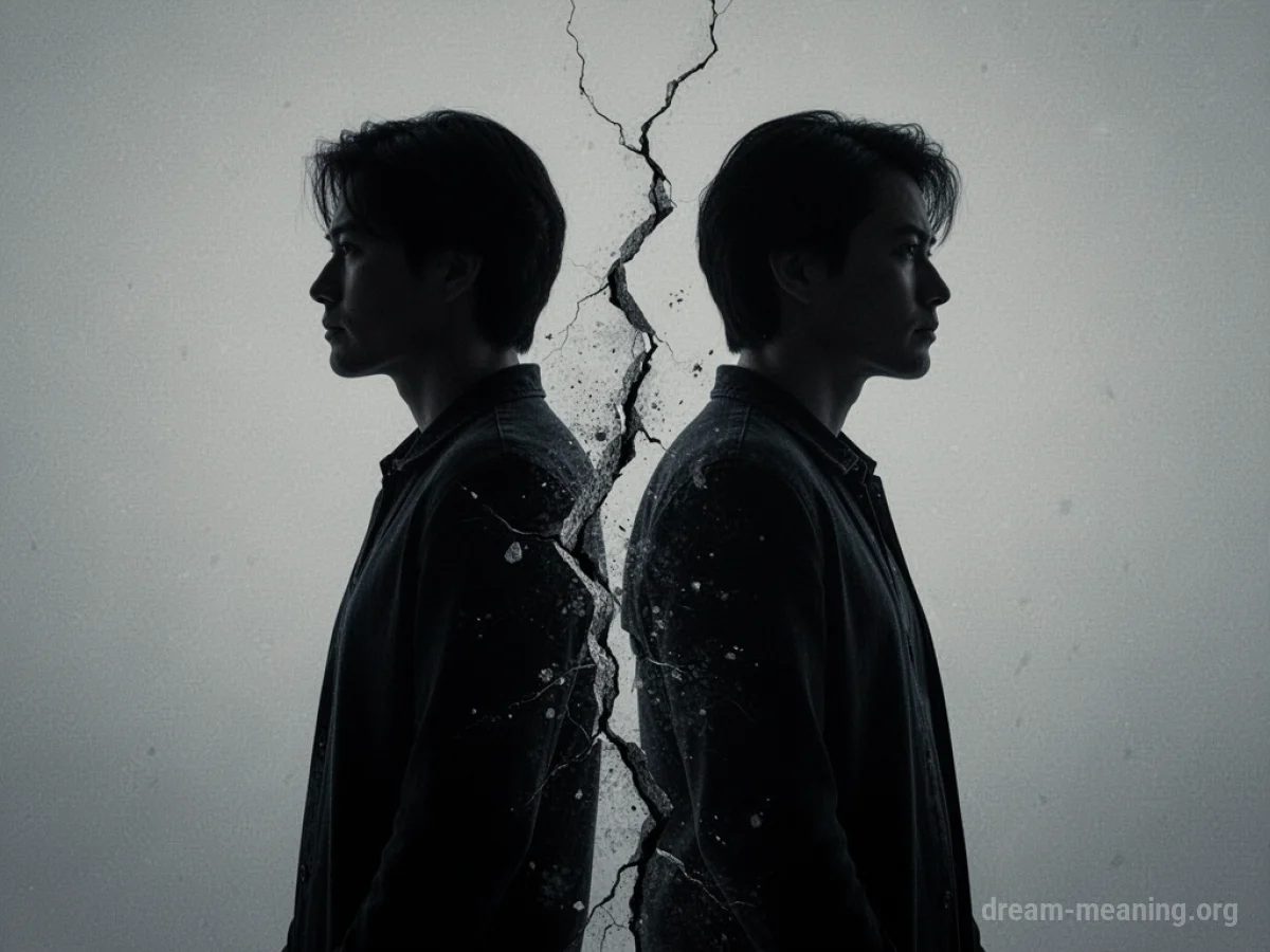 Two silhouetted figures with a crack separating them.