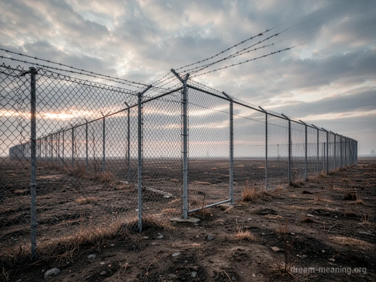 A chain link fence in a desolate area.