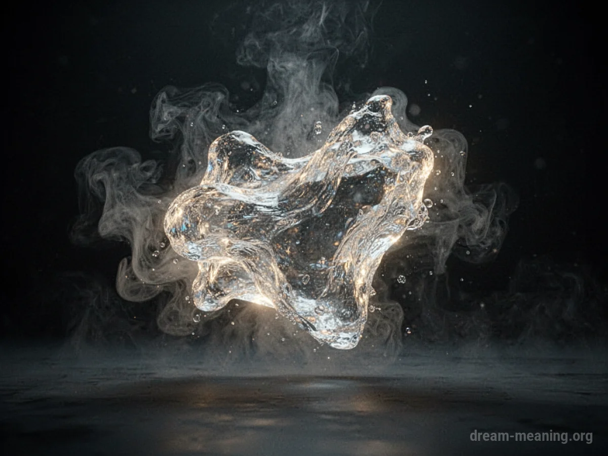 An abstract, glowing shape emerging from mist.