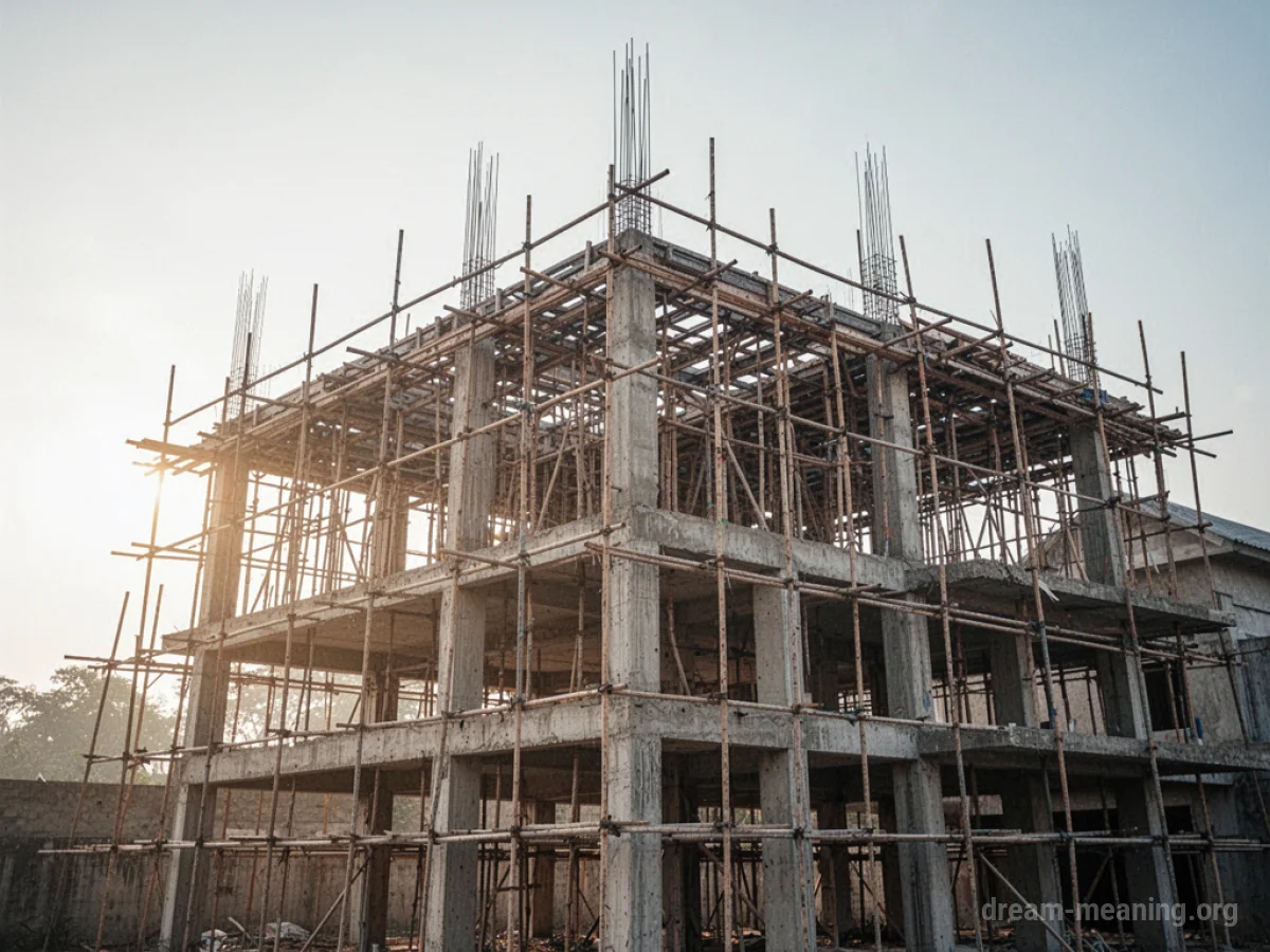 A building under construction with scaffolding.