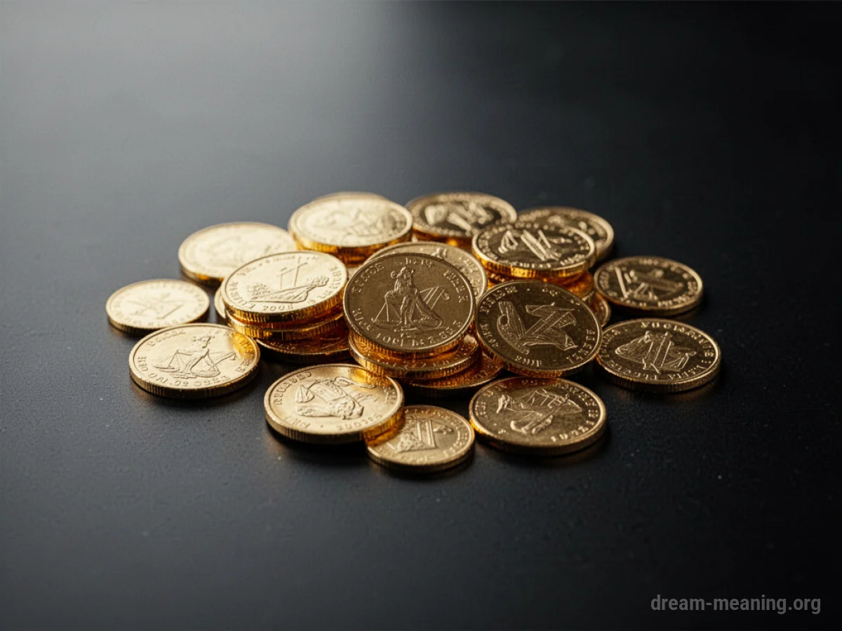 A scattering of bright, reflective gold coins.